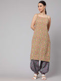 Aks Floral Printed Shoulder Straps Pure Cotton Kurta with Harem Pants | Grocsy