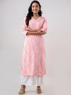 HERE&NOW Women Ethnic Motifs Printed Pure Cotton Kurta with Trousers | Grocsy