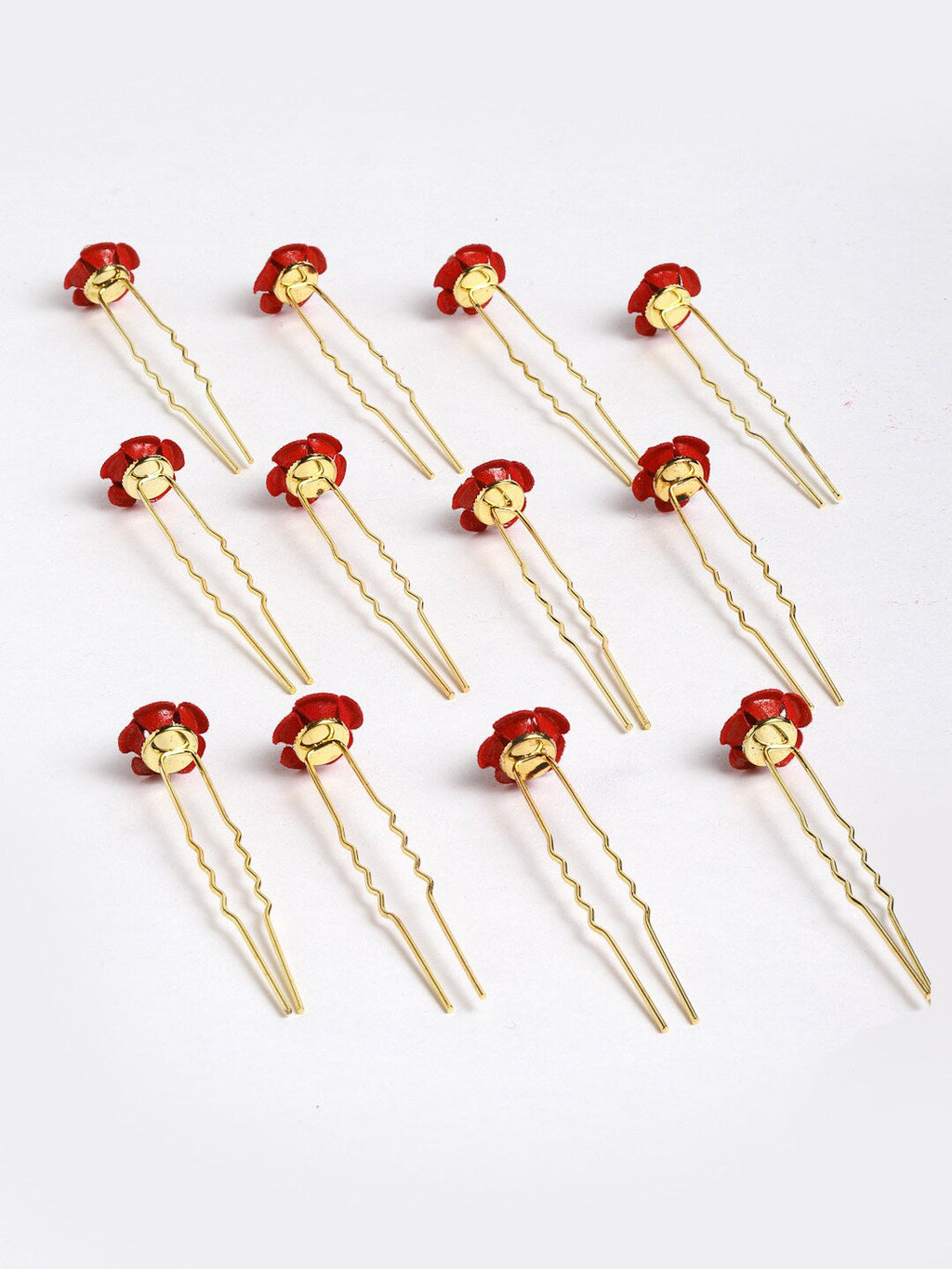 Panash Women Gold-Toned & Red Rose Embellished U Pins | Grocsy
