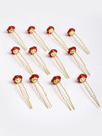 Panash Women Gold-Toned & Red Rose Embellished U Pins | Grocsy