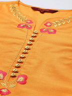 Sangria Women Orange Ethnic Motifs Embroidered Kurta with Trousers | Grocsy