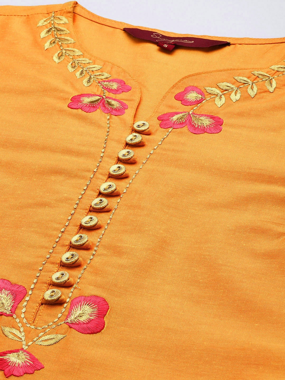 Sangria Women Orange Ethnic Motifs Embroidered Kurta with Trousers | Grocsy
