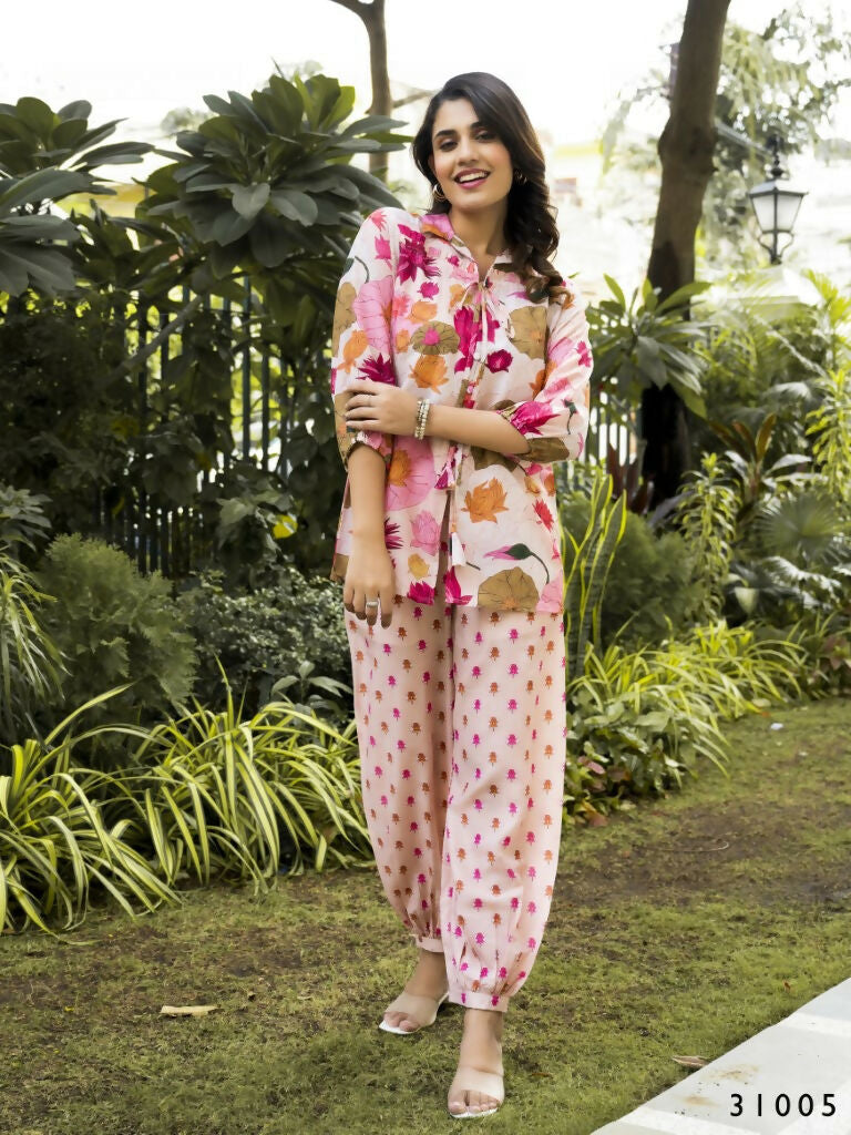 Casual Fashionable Multi Muslin Cotton co-ord set - Manya | Grocsy