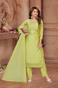 Joban Fashion Pista Soft Silk Resham Embroidery Work Kurta Set | Grocsy