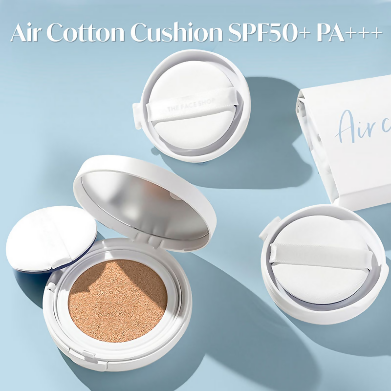The Face Shop Air Cotton Cushion SPF 50+ PA++++ - 201 Light Beige | Grocsy