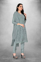 Grey Heavy Organza Silk Embroidered Unstitched Dress Material - Amara | Grocsy
