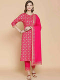 Vamika Foil Print Cotton Pink Party Wear/Casual Wear Kurta Set/Suit | Grocsy