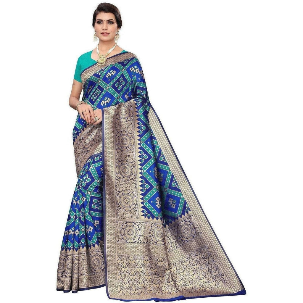 Vamika Banarasi Jaquard Blue Weaving Saree (Banarasi 18) | Grocsy