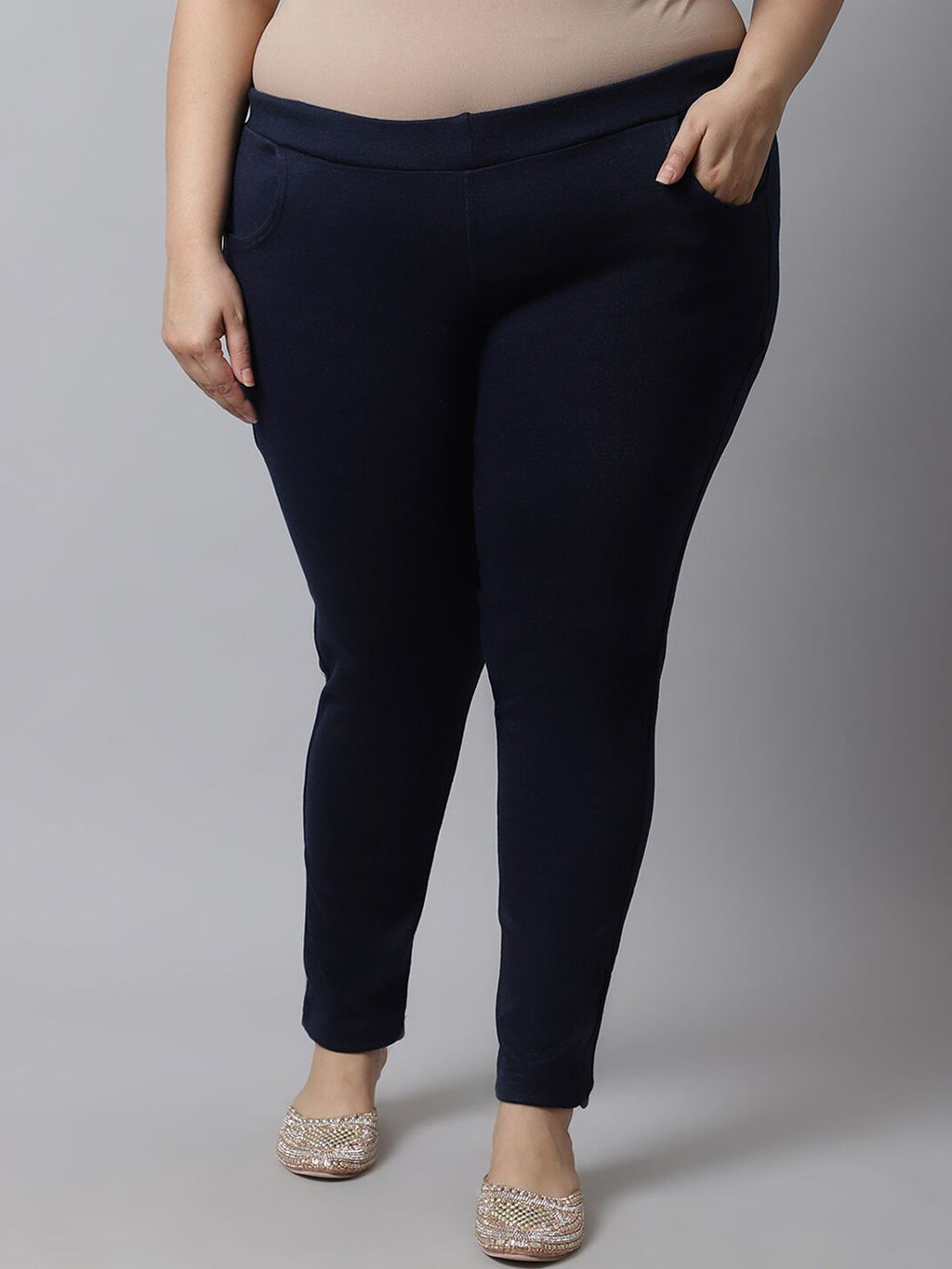 TAG 7 Women Plus size Navy Blue Solid Ankle-length Leggings | Grocsy