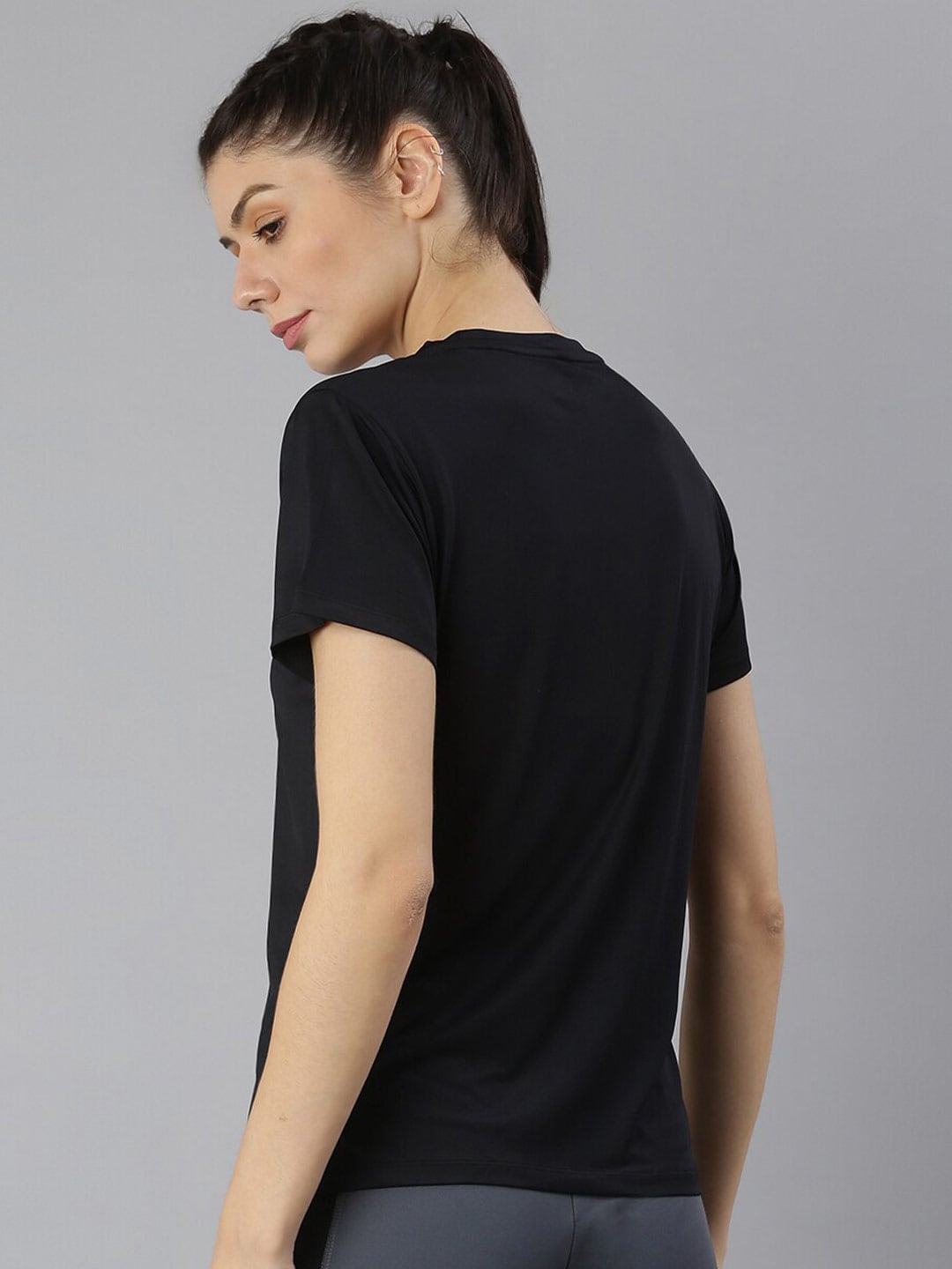 MKH Women Black Typography Dri-FIT Polyester Round Neck Sports T-shirt | Grocsy