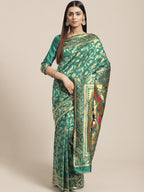 Saree Mall Teal Green & Golden Woven Design Banarasi Saree | Grocsy