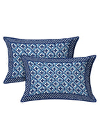 LIVING ROOTS Blue & White Ethnic Motifs 210 TC King Bedsheet With 2 Pillow Covers | Grocsy