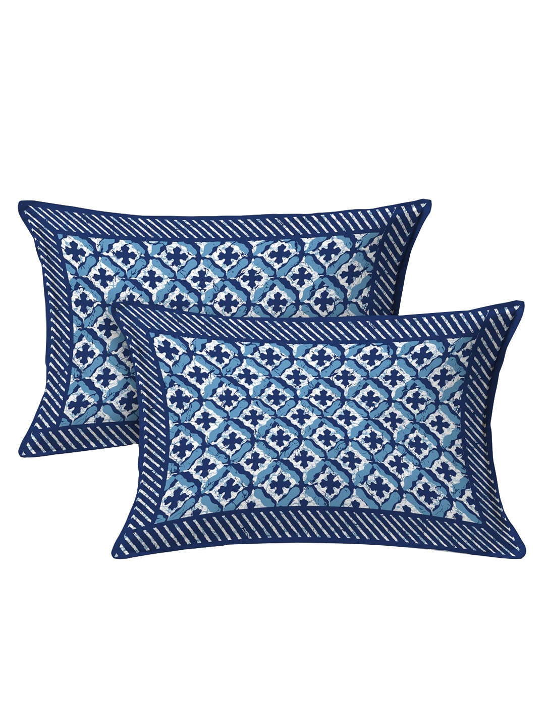LIVING ROOTS Blue & White Ethnic Motifs 210 TC King Bedsheet With 2 Pillow Covers | Grocsy