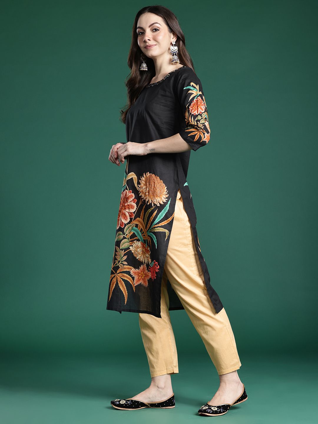 Indo Era Women Floral Printed Pure Cotton Kurta with Trousers & With Dupatta | Grocsy