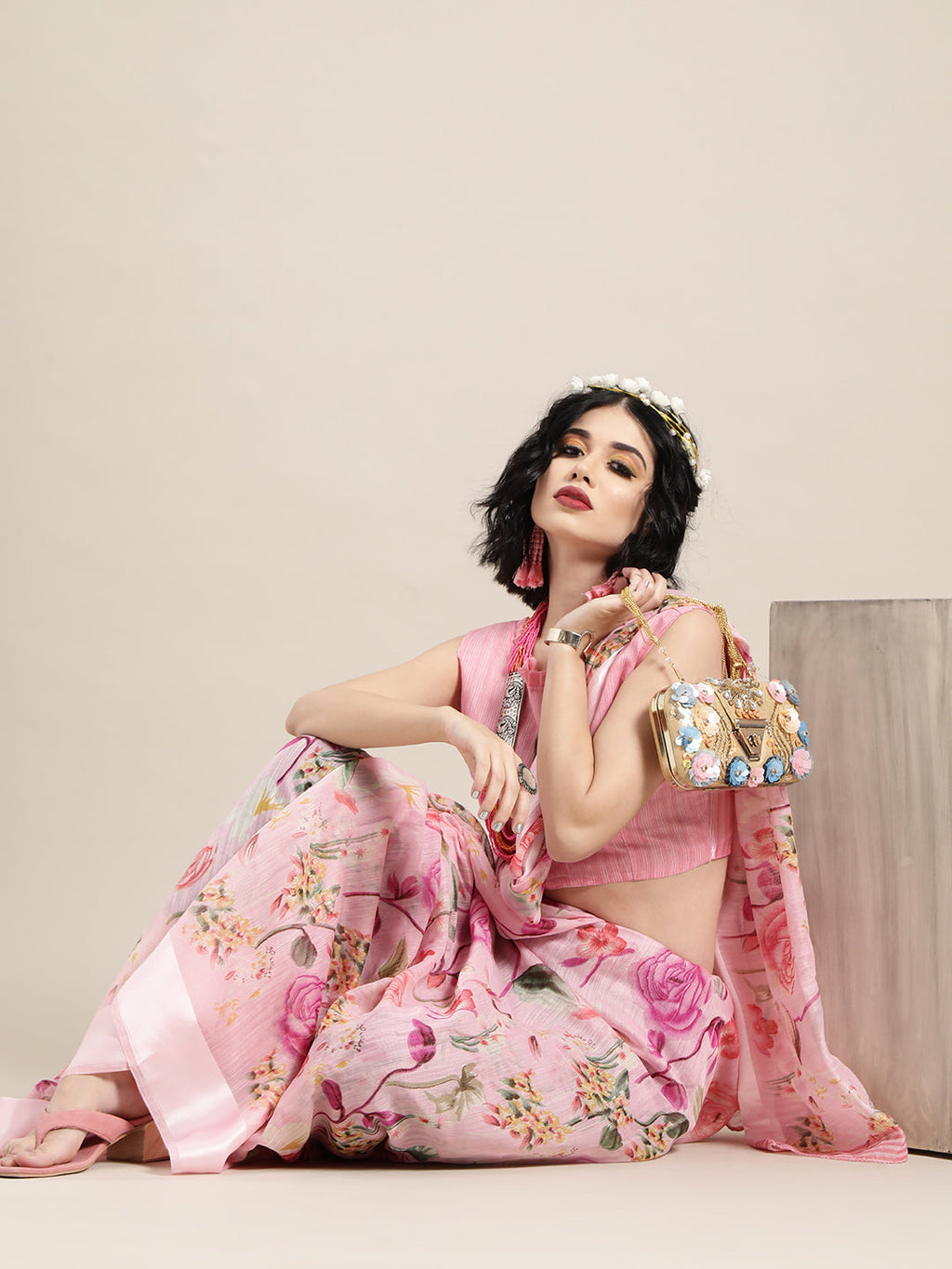 Saree Mall Pink Printed Saree | Grocsy