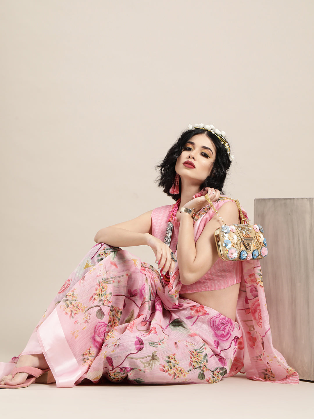 Saree Mall Pink Printed Saree | Grocsy