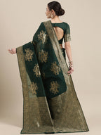 Saree Mall Green Floral Linen Blend Banarasi Saree | Grocsy