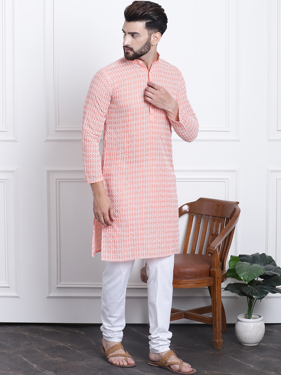 Sojanya Floral Embroidered Regular Thread Work Pure Cotton Kurta with Churidar | Grocsy