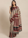 Saree Mall Beige & Black Striped Bhagalpuri Saree | Grocsy