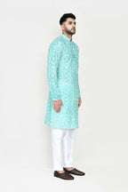 Joban Fashion Blue Colored Rayon Fabric Kurta With Straight Fit Pant | Grocsy