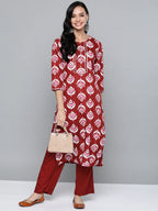 HERE&NOW Women Maroon & Pink Ethnic Motifs Printed Regular Gotta Patti Kurta with Trousers | Grocsy
