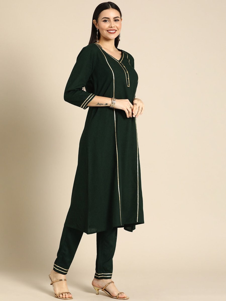 All About You Women Green & Gold-Toned Gotta Patti Kurta with Trousers & With Dupatta | Grocsy