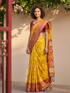 Shree Shyam Fashion Yellow Pochampally Silk Saree | Grocsy
