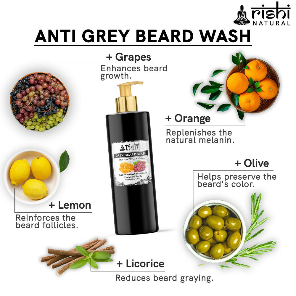 Rishi Natural Anti Grey Beard Wash Restore Natural Beard Color | Grocsy