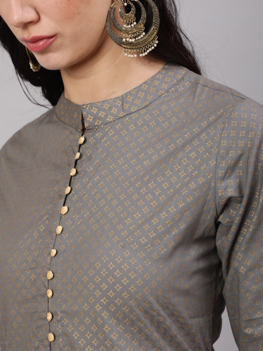 Aks Ethnic Motifs Printed High Slit Fusion Kurta | Grocsy