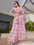 Tikhi Imli Ethnic Motifs Mirror Work Organza Saree | Grocsy