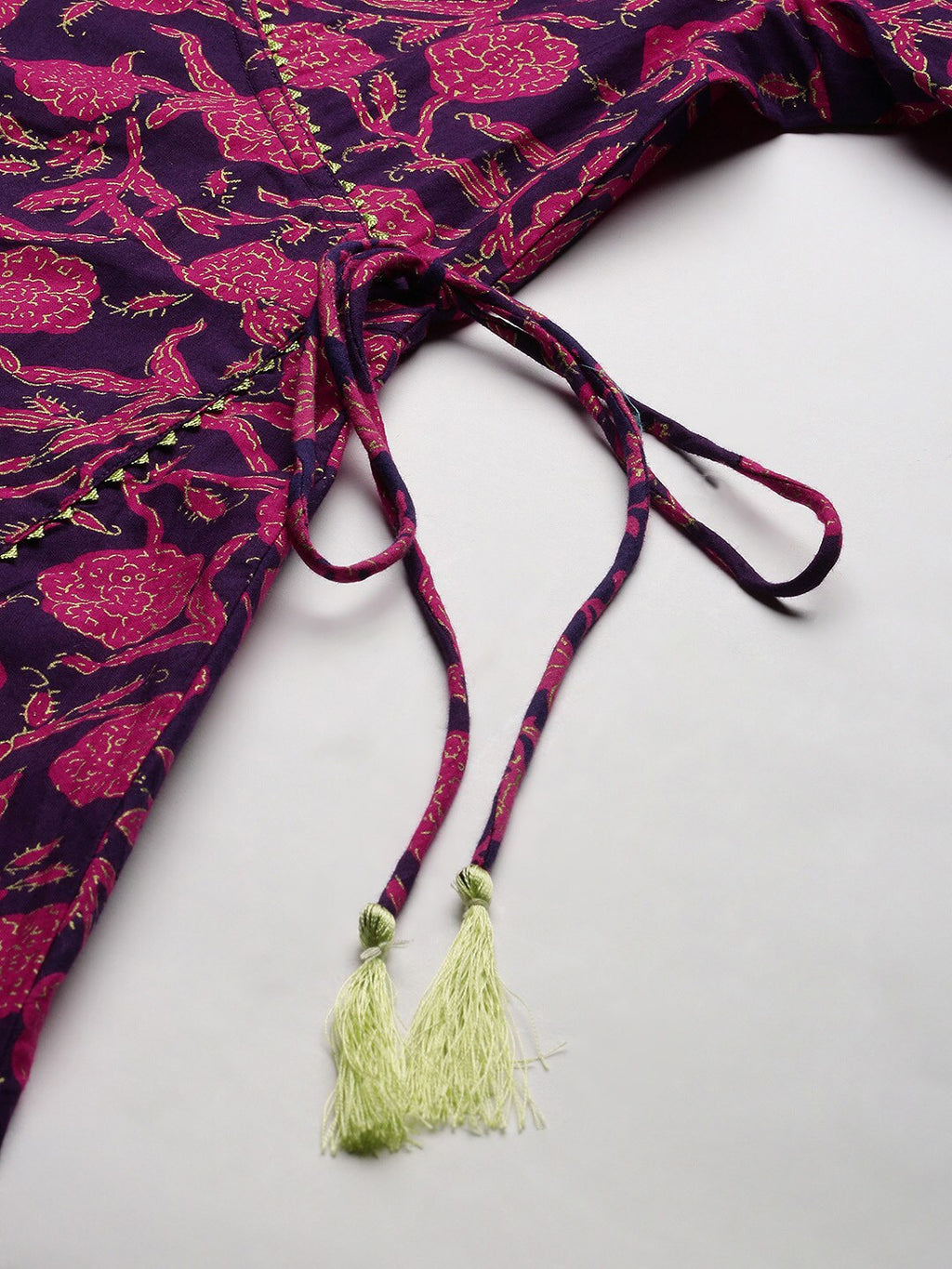 HERE&NOW Women Pink & Navy Blue Printed Pure Cotton Kurta with Trousers & With Dupatta | Grocsy