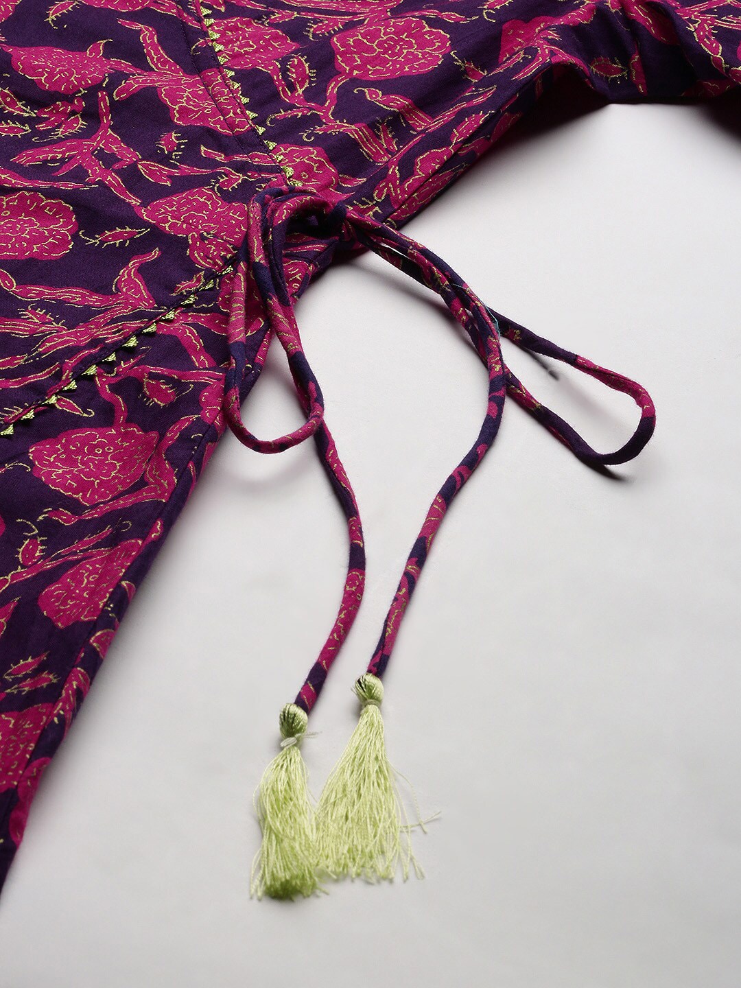 HERE&NOW Women Pink & Navy Blue Printed Pure Cotton Kurta with Trousers & With Dupatta | Grocsy