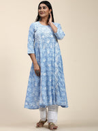 HOUSE OF KARI Floral Embroidered Chikankari Cotton Anarkali Kurta | Grocsy