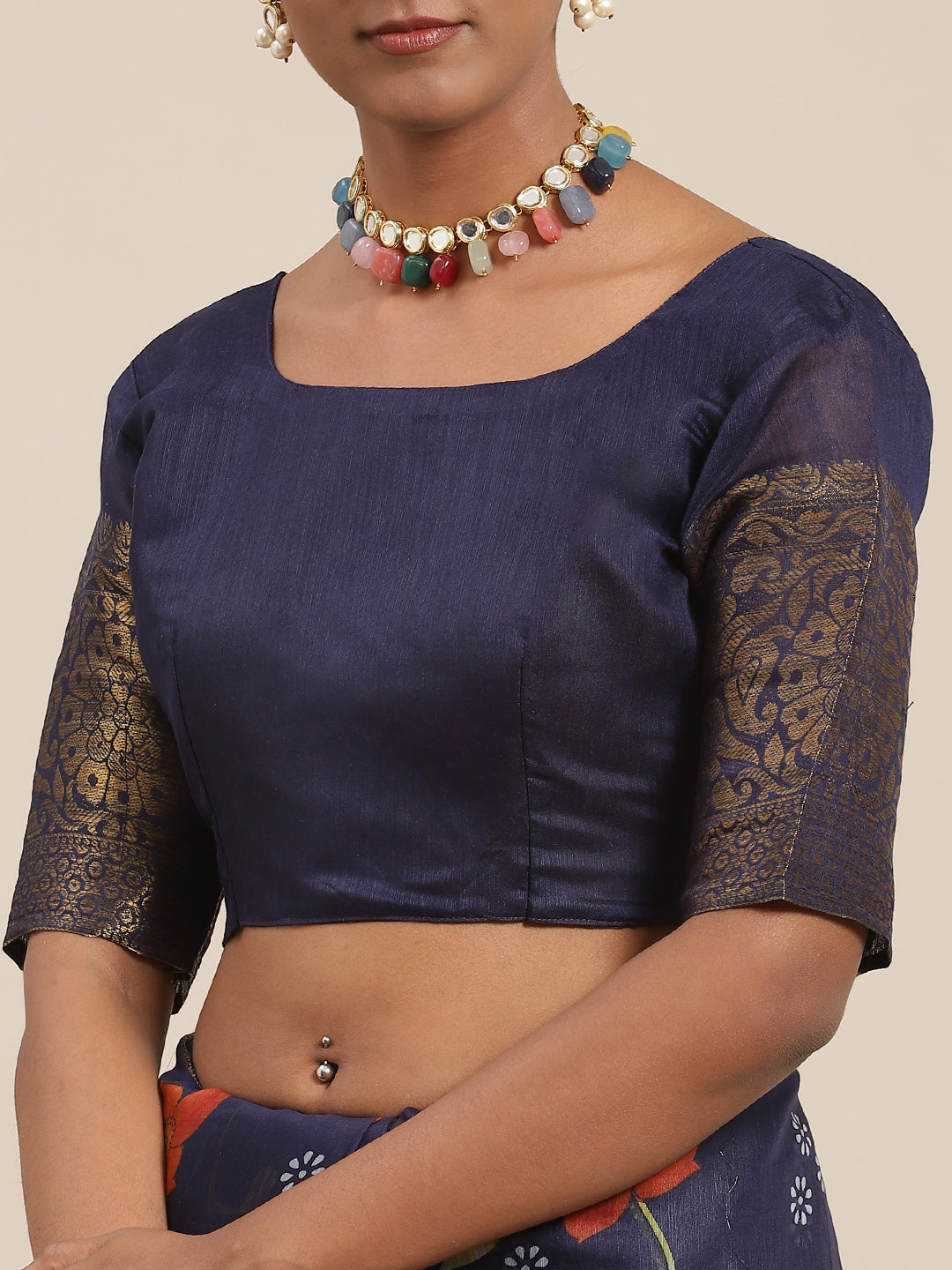 Saree Mall Navy Blue Kalamkari Saree | Grocsy