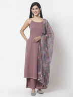 Myshka Women Mauve Silk Blend Solid Sleeveless Round Neck Neck Kurta Palazzo Dupatta Set | Grocsy