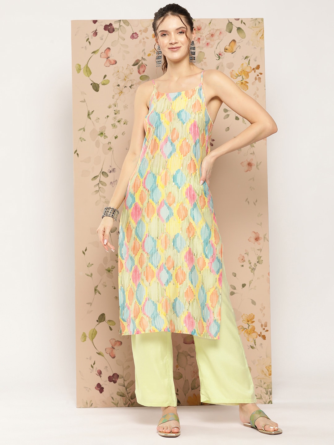 HERE&NOW Abstract Printed Straight Kurta with Solid Palazzos | Grocsy