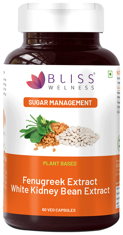 Bliss Welness Sugar Management Fenugreek White Kidney Bean Extract Veg Capsule | Grocsy