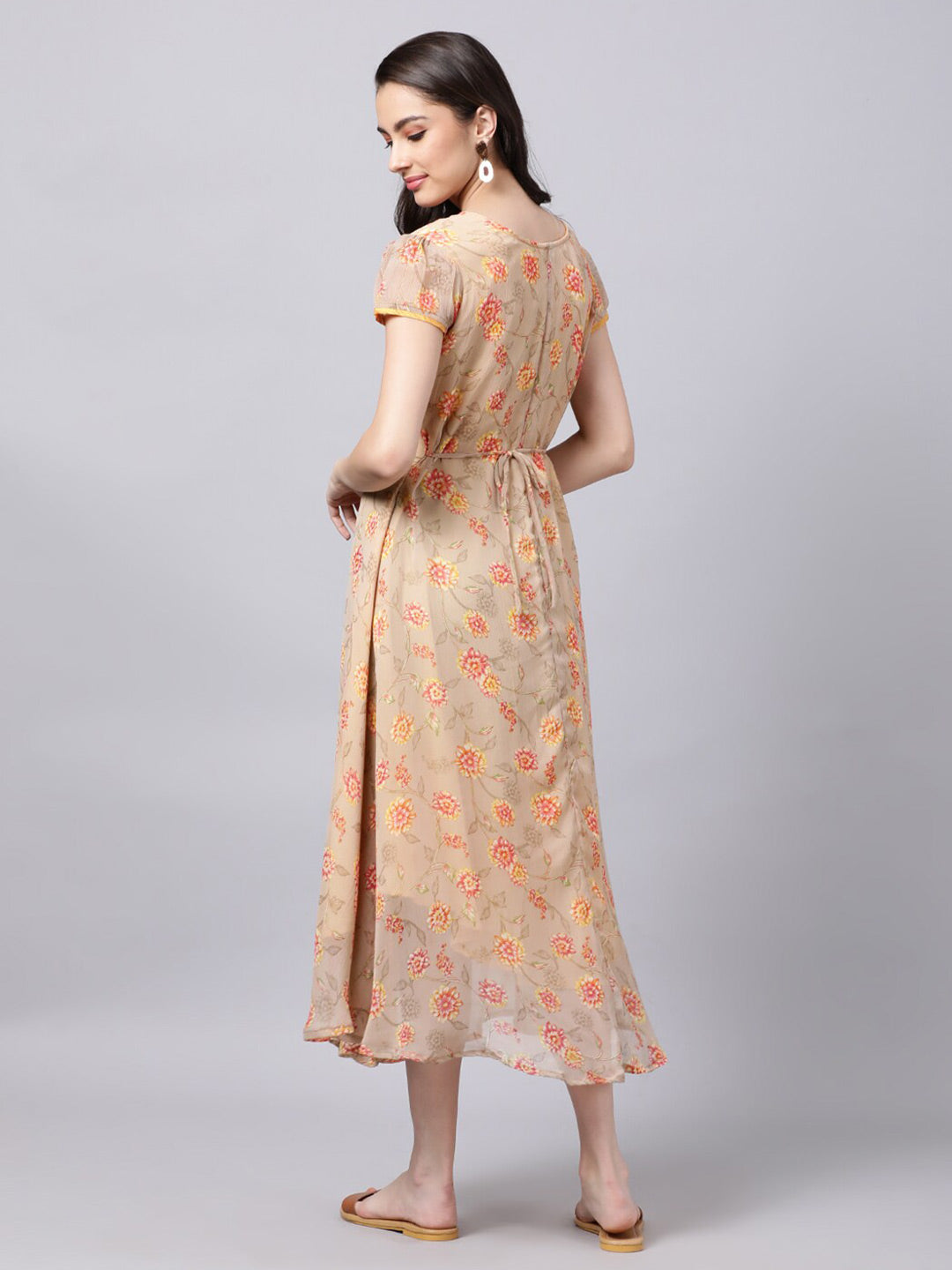 Souchii Women Grey Floral Printed Chiffon A-Line Dress | Grocsy