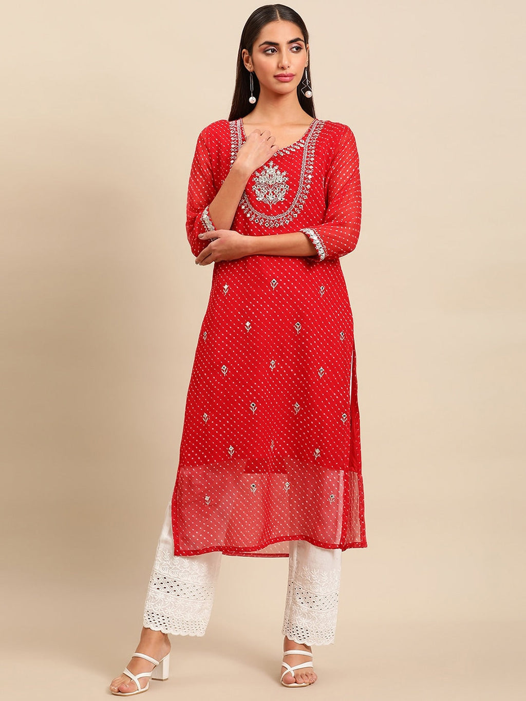 Sangria Women Yoke Design Mirror Work Indie Prints Cotton Kurta | Grocsy