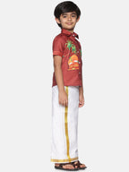 Sethukrishna Boys Printed Traditional Shirt With Adjustable Velcro Dhoti Set | Grocsy