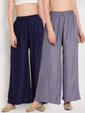 TAG 7 Women Grey & Navy Blue Set of 2 Flared Ethnic Palazzos | Grocsy