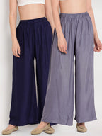TAG 7 Women Grey & Navy Blue Set of 2 Flared Ethnic Palazzos | Grocsy