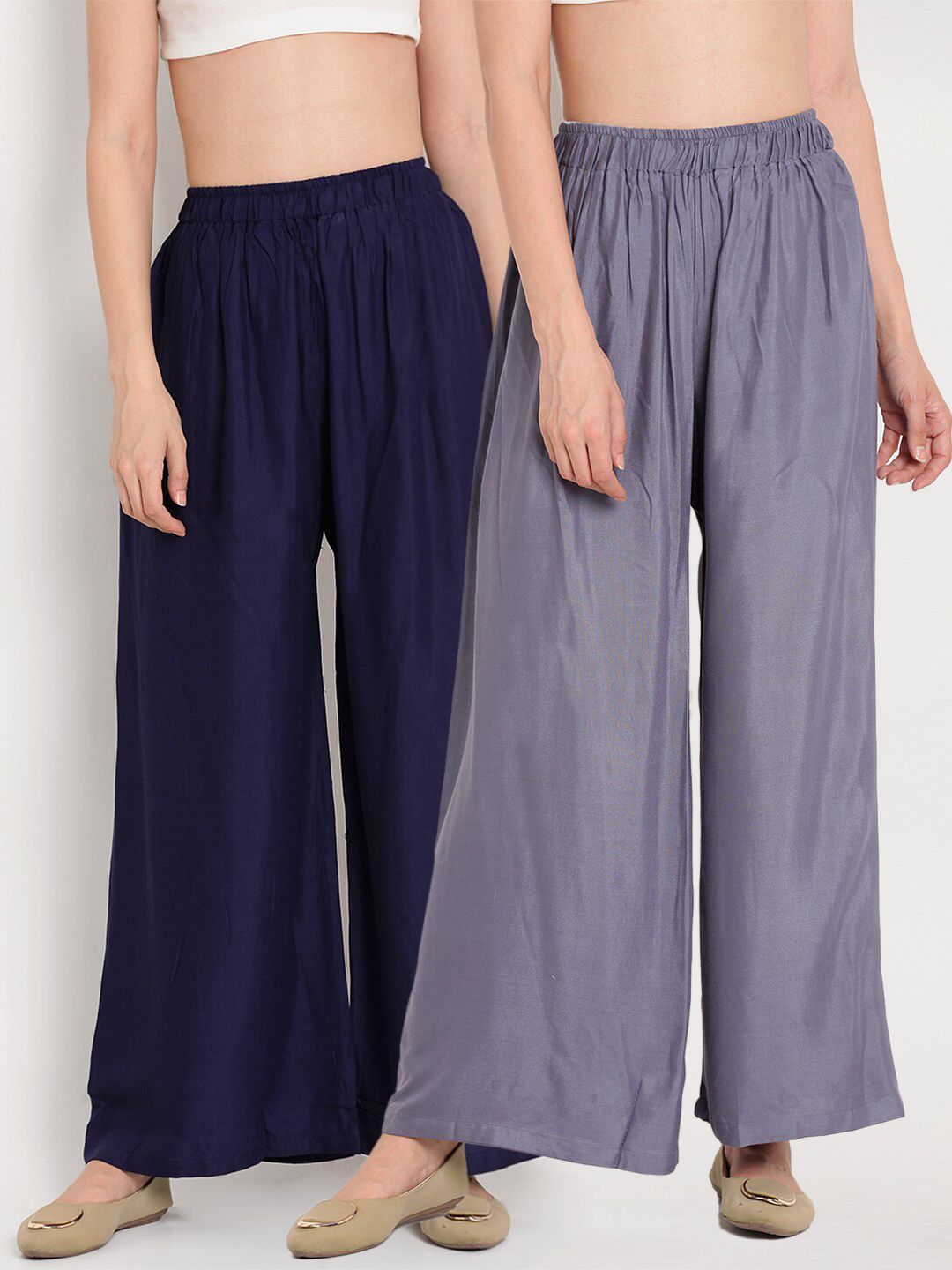 TAG 7 Women Grey & Navy Blue Set of 2 Flared Ethnic Palazzos | Grocsy