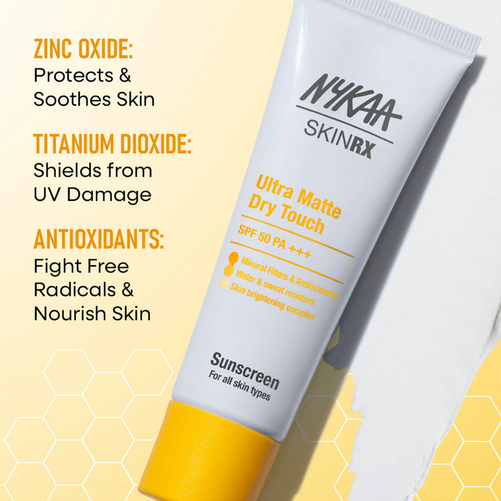 Nykaa SKINRX Ultra Matte Dry Touch Sunscreen SPF 50 PA+++ , Lightweight Matte Finish, No White Cast | Grocsy