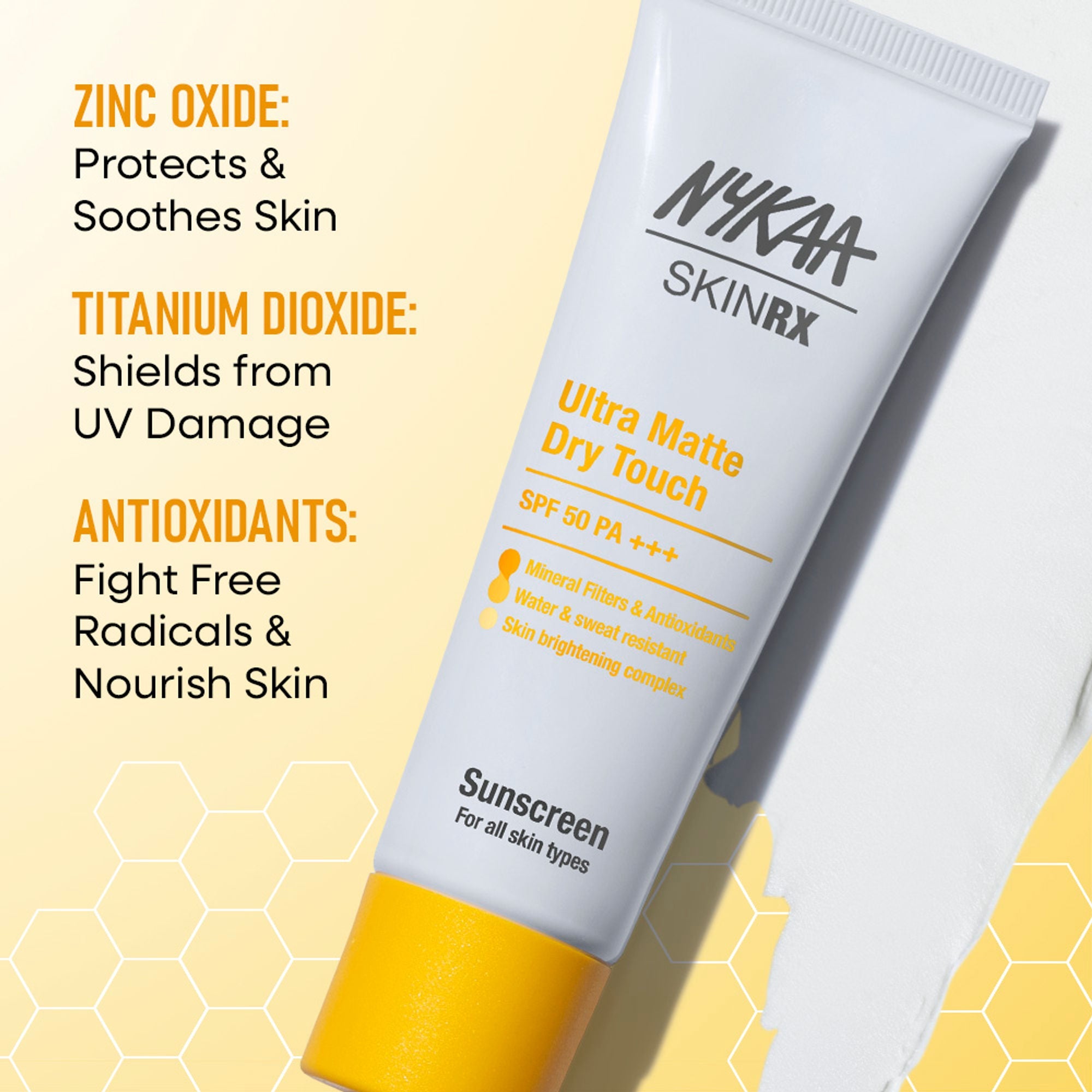 Nykaa SKINRX Ultra Matte Dry Touch Sunscreen SPF 50 PA+++ , Lightweight Matte Finish, No White Cast | Grocsy