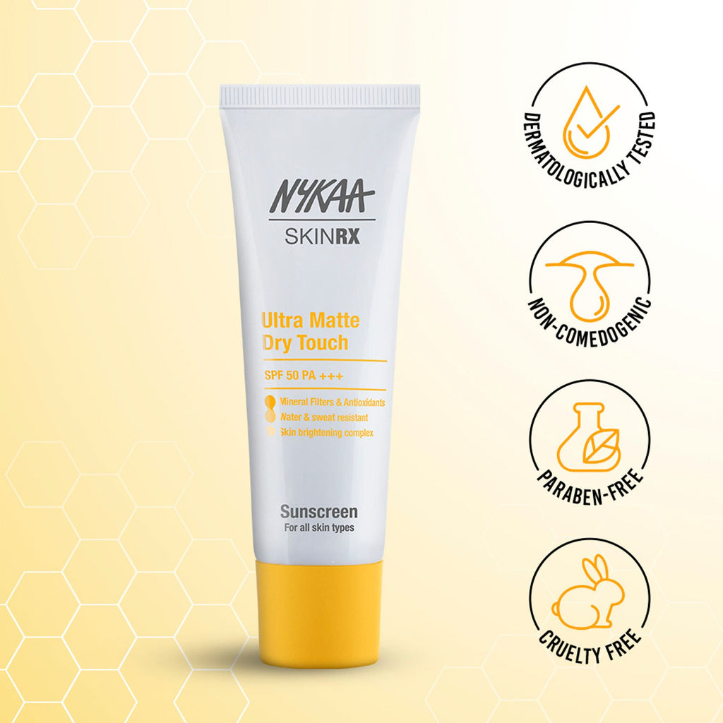 Nykaa SKINRX Ultra Matte Dry Touch Sunscreen SPF 50 PA+++ , Lightweight Matte Finish, No White Cast | Grocsy