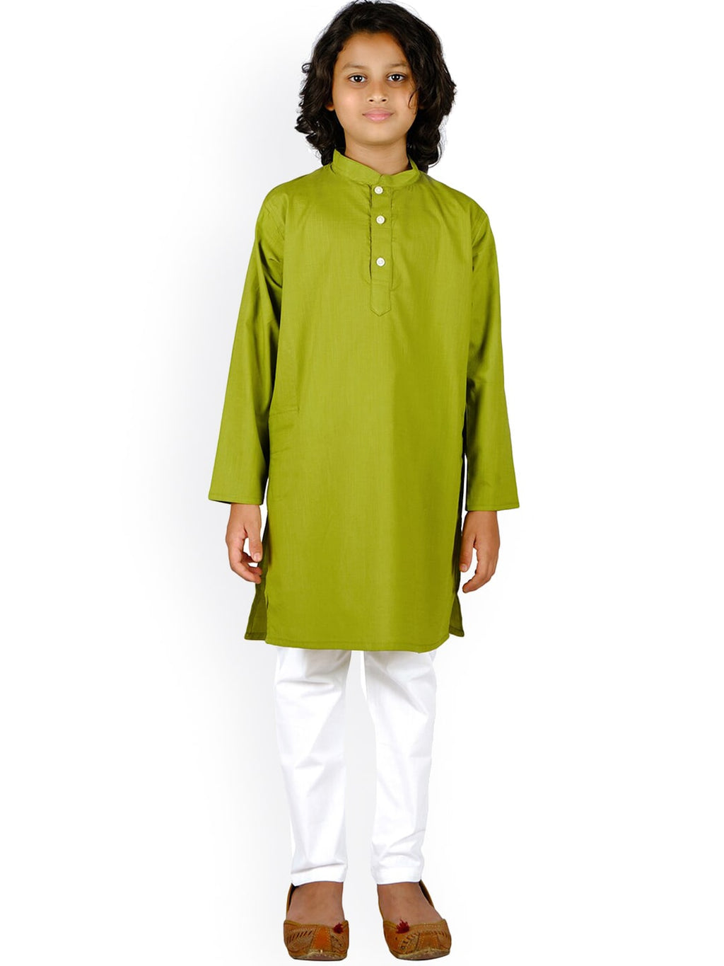 Sethukrishna Boys Green Solid Pure Cotton Kurta Set | Grocsy