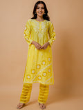 HOUSE OF KARI Ethnic Motifs Embroidered Round Neck Chikankari Chanderi Silk Kurta | Grocsy