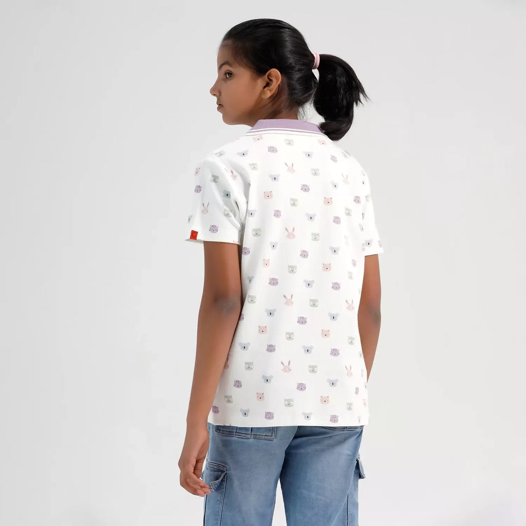 Chilins Girls Cotton Printed Collared Polo T-shirt | Grocsy