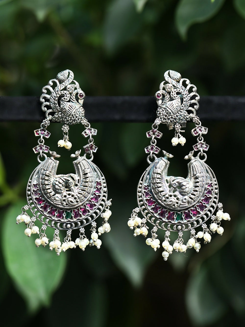 Joban Fashion Women Red Stones Silver Tone Brass Earrings | Grocsy